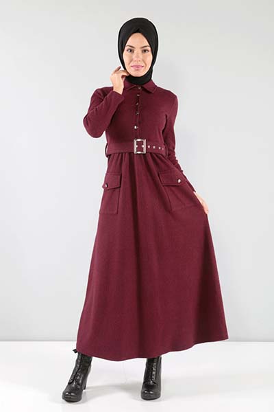 bordo-tesettur-elbiseler