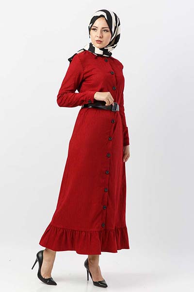 kirmizi-kadife-tesettur-elbiseler