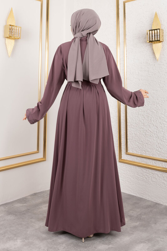 İç Elbiseli Abaya Takım TSD250121 Gül Kurusu - 5