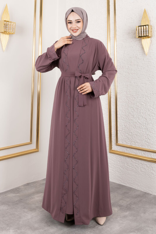 İç Elbiseli Abaya Takım TSD250121 Gül Kurusu - 3