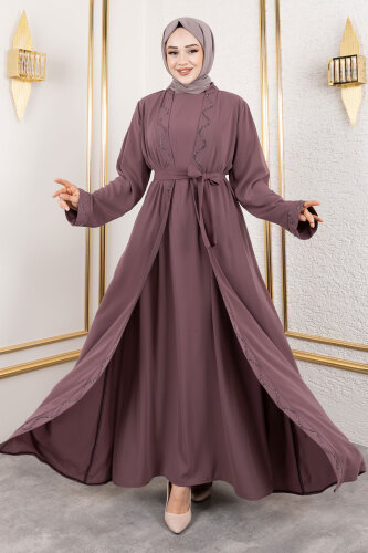 İç Elbiseli Abaya Takım TSD250121 Gül Kurusu 