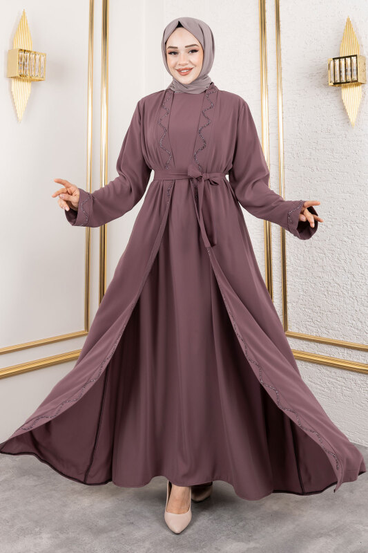 İç Elbiseli Abaya Takım TSD250121 Gül Kurusu - 1