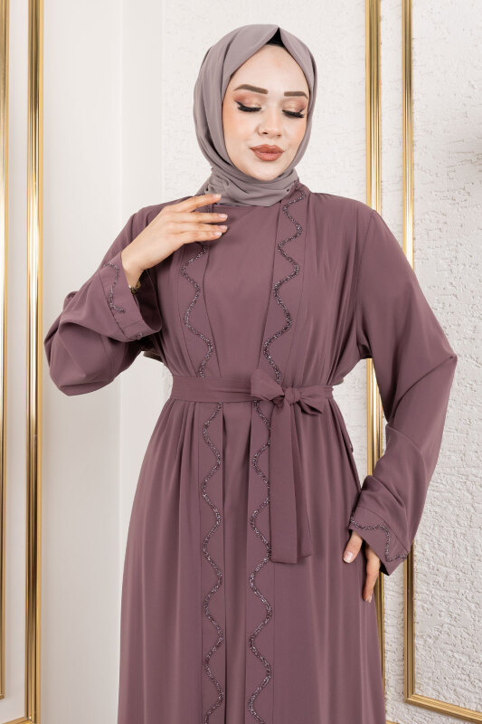 İç Elbiseli Abaya Takım TSD250121 Gül Kurusu - 2