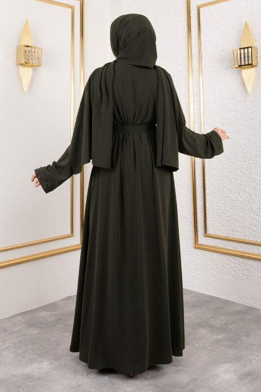 İç Elbiseli Abaya Takım TSD250121 Haki - 5