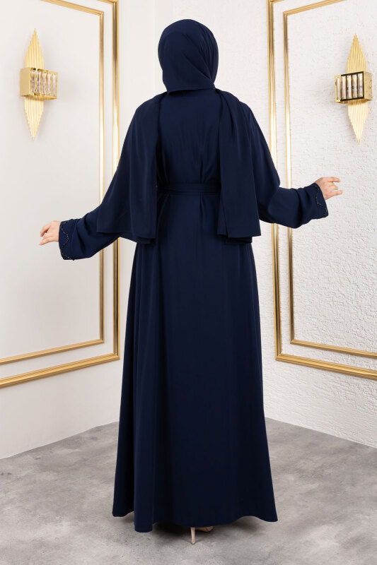 İç Elbiseli Abaya Takım TSD250121 Lacivert - 5