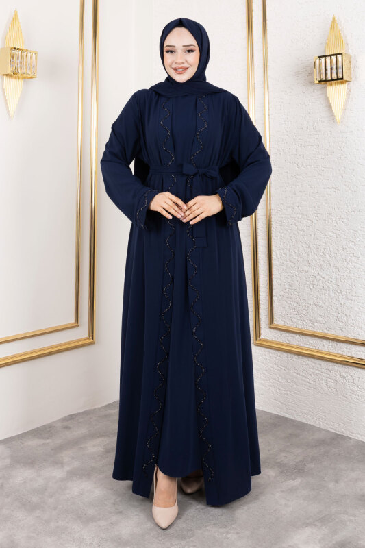 İç Elbiseli Abaya Takım TSD250121 Lacivert - 1