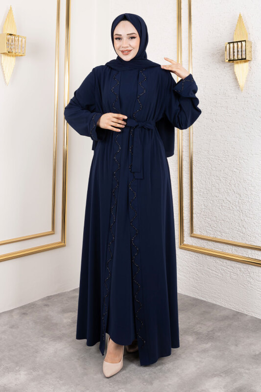 İç Elbiseli Abaya Takım TSD250121 Lacivert - 4