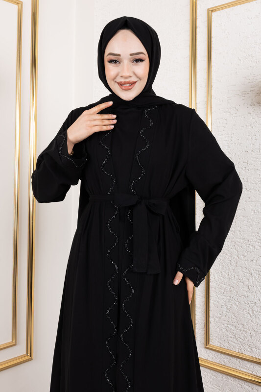 İç Elbiseli Abaya Takım TSD250121 Siyah - 2
