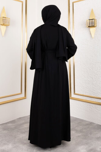 İç Elbiseli Abaya Takım TSD250121 Siyah - 5