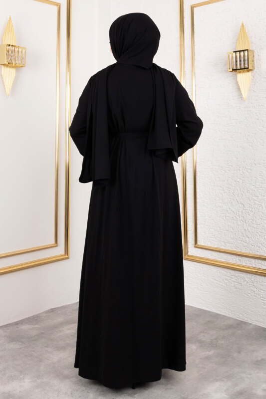 İç Elbiseli Abaya Takım TSD250121 Siyah - 5