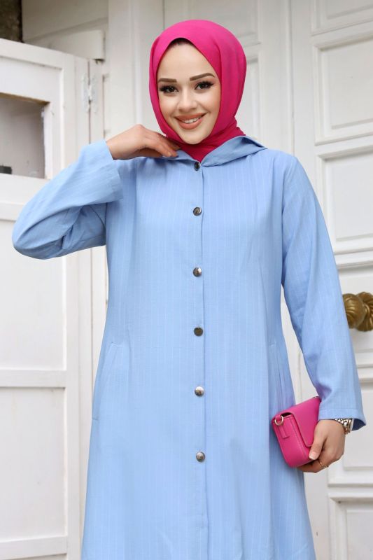 Ahsen Boydan Düğmeli Kap TSD231206 Bebe Mavisi - Tesettür Dünyası (1)