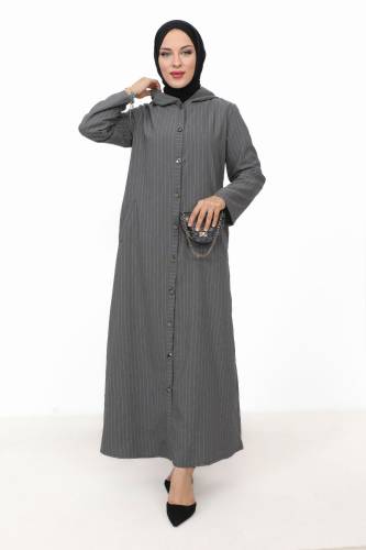 Ahsen Boydan Düğmeli Kap TSD231206 Gri 