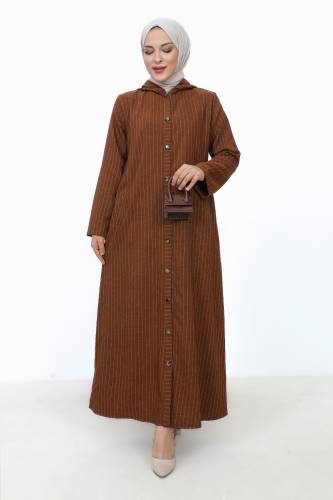 Ahsen Boydan Düğmeli Kap TSD231206 Kahverengi 