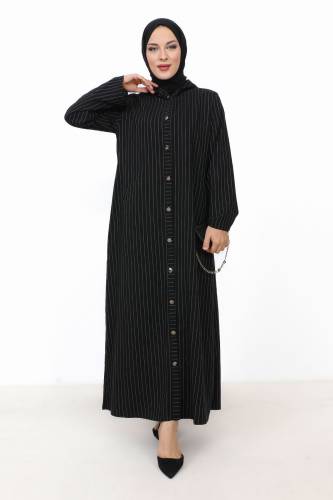 Ahsen Boydan Düğmeli Kap TSD231206 Siyah 