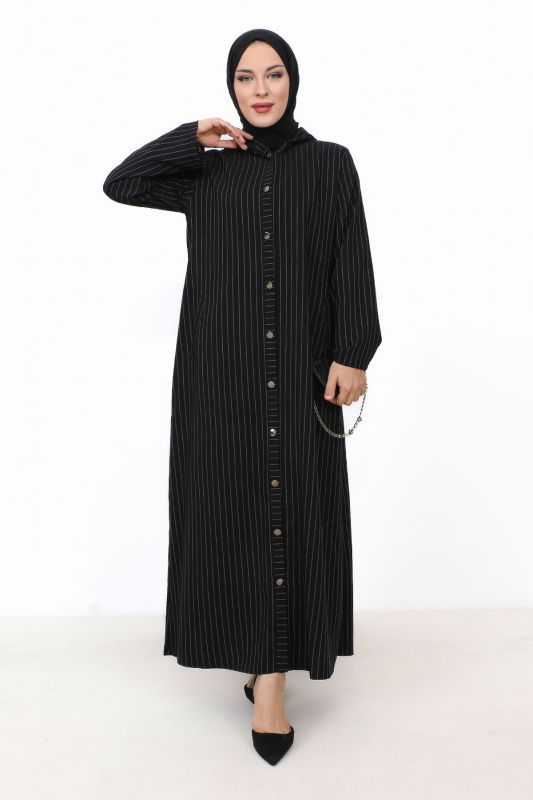 Ahsen Boydan Düğmeli Kap TSD231206 Siyah - Tesettür Dünyası