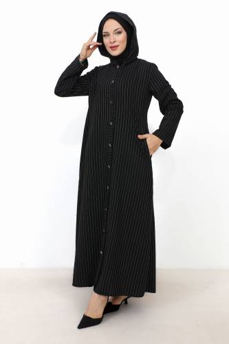 Ahsen Boydan Düğmeli Kap TSD231206 Siyah - 4