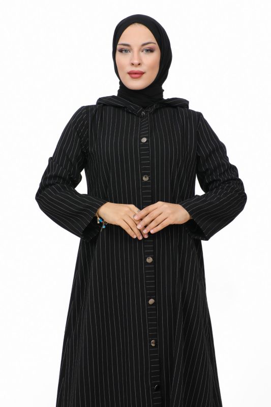Ahsen Boydan Düğmeli Kap TSD231206 Siyah - Tesettür Dünyası (1)