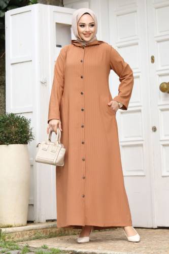 Ahsen Boydan Düğmeli Kap TSD231206 Taba 