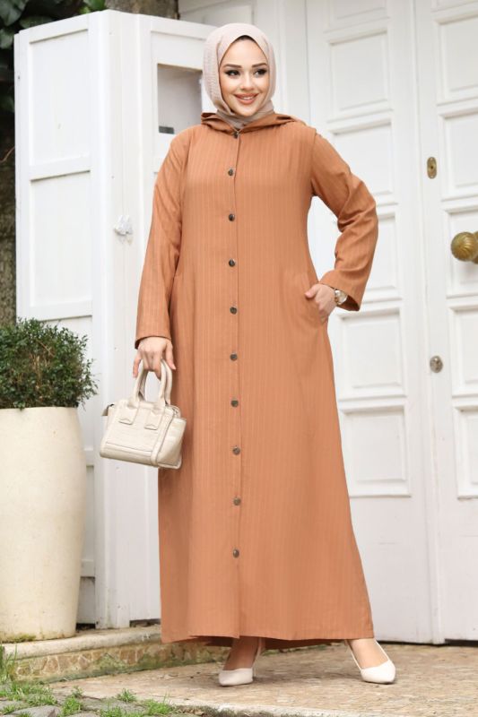 Ahsen Boydan Düğmeli Kap TSD231206 Taba - 1