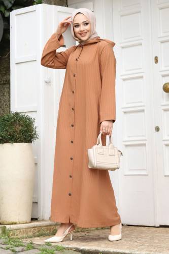 Ahsen Boydan Düğmeli Kap TSD231206 Taba - 3