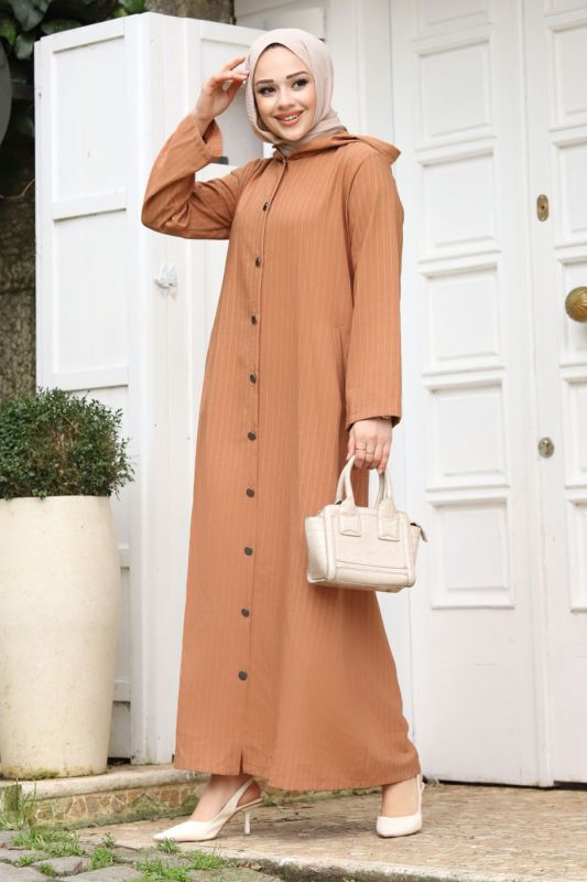 Ahsen Boydan Düğmeli Kap TSD231206 Taba - 3