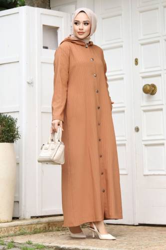 Ahsen Boydan Düğmeli Kap TSD231206 Taba - 4