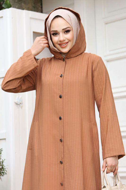 Ahsen Boydan Düğmeli Kap TSD231206 Taba - 2