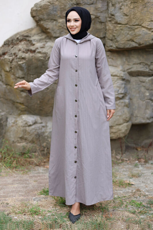 Ahsen Boydan Düğmeli Kap TSD240103 Açık Gri - Tesettür Dünyası