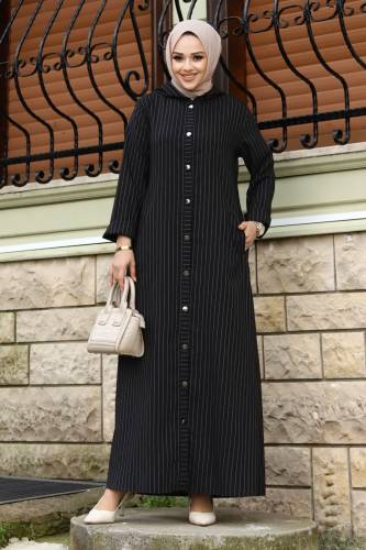Ahsen Boydan Düğmeli Kap TSD240103 Siyah - Tesettür Dünyası