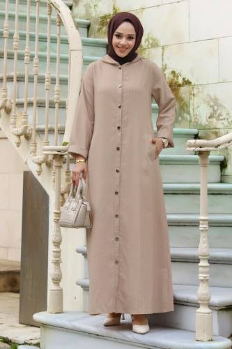 Ahsen Boydan Düğmeli Kap TSD240103 Vizon - Tesettür Dünyası