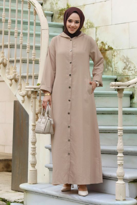 Ahsen Boydan Düğmeli Kap TSD240103 Vizon - Tesettür Dünyası