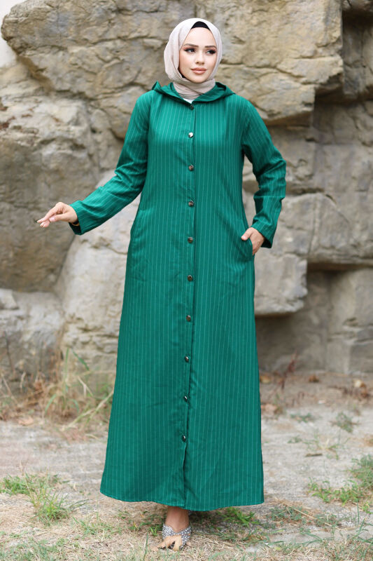 Ahsen Boydan Düğmeli Kap TSD240103 Yeşil - Tesettür Dünyası