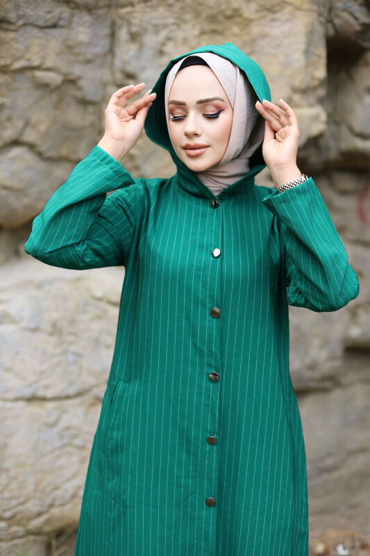Ahsen Boydan Düğmeli Kap TSD240103 Yeşil - Tesettür Dünyası (1)