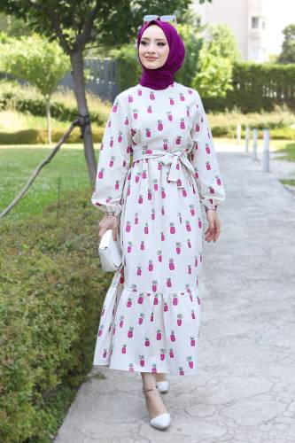 Ananas Desenli Elbise TSD220534 Pembe - 2