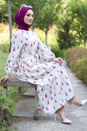Ananas Desenli Elbise TSD220534 Pembe - 1