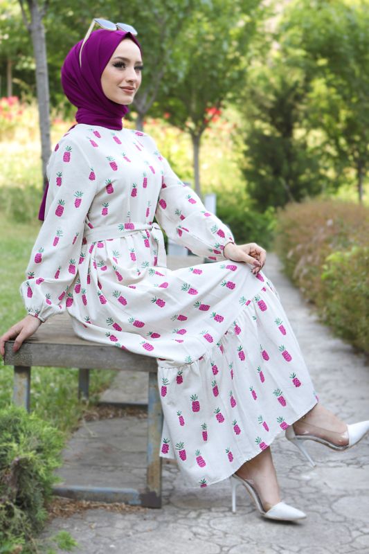 Ananas Desenli Elbise TSD220534 Pembe - 1