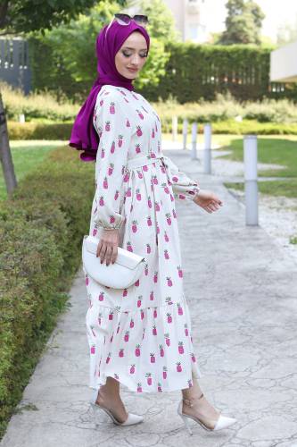 Ananas Desenli Elbise TSD220534 Pembe - 4