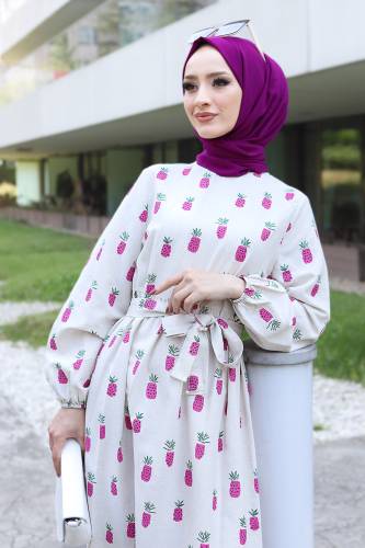 Ananas Desenli Elbise TSD220534 Pembe - 3
