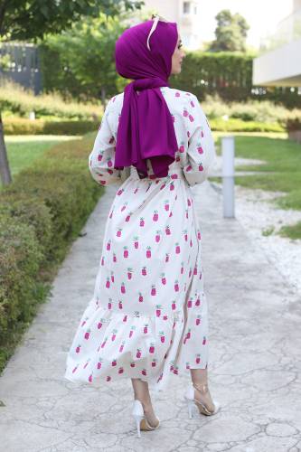 Ananas Desenli Elbise TSD220534 Pembe - 5