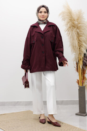 Apolet Detaylı Kruvaze Yaka Trençkot TSD260128 Bordo 
