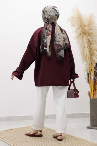 Apolet Detaylı Kruvaze Yaka Trençkot TSD260128 Bordo - 6