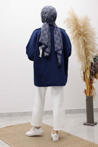 Apolet Detaylı Kruvaze Yaka Trençkot TSD260128 Lacivert - 6