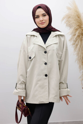 Apolet Detaylı Kruvaze Yaka Trençkot TSD260128 Taş rengi - 2