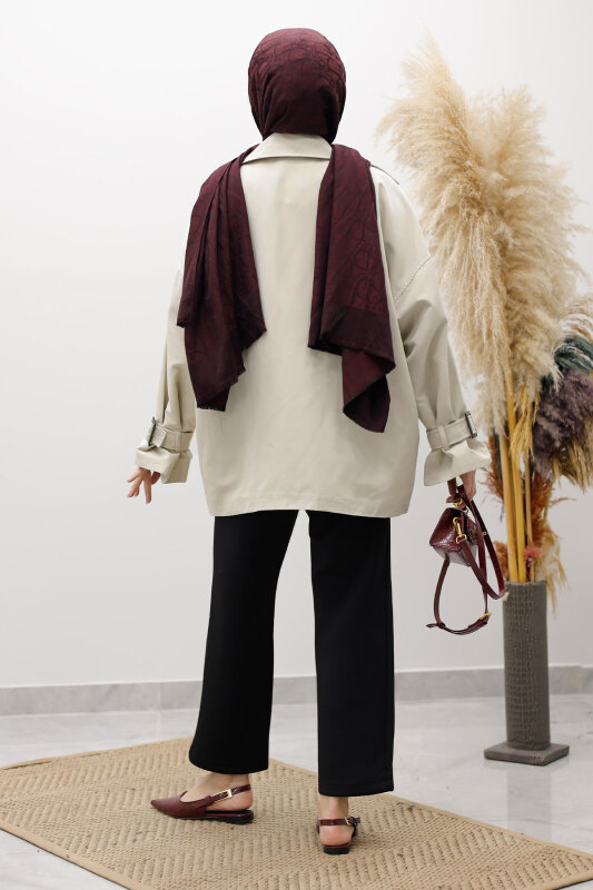 Apolet Detaylı Kruvaze Yaka Trençkot TSD260128 Taş rengi - 6