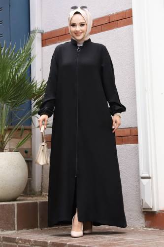 Arkası A Pileli Kolu Düğme Detaylı Ferace TSD240501 Siyah 