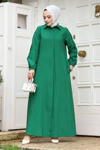 Arkası A pileli Tesettür Ferace TSD240226 Yeşil 