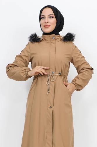 Astarı Peluşlu Ara Boy Bondit Mont TSD231114 Camel - Tesettür Dünyası (1)