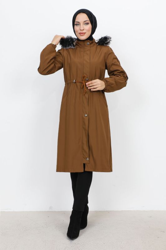 Astarı Peluşlu Ara Boy Bondit Mont TSD231114 Taba - Tesettür Dünyası