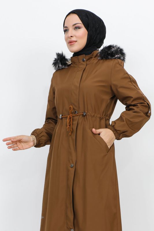 Astarı Peluşlu Ara Boy Bondit Mont TSD231114 Taba - Tesettür Dünyası (1)