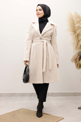 Astarlı Ara Boy Fox Kaban TSD250245 Bej - Tesettür Dünyası